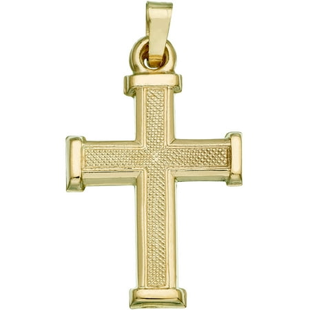 10kt Gold Cross with Textured Top and Bar Edge Frame