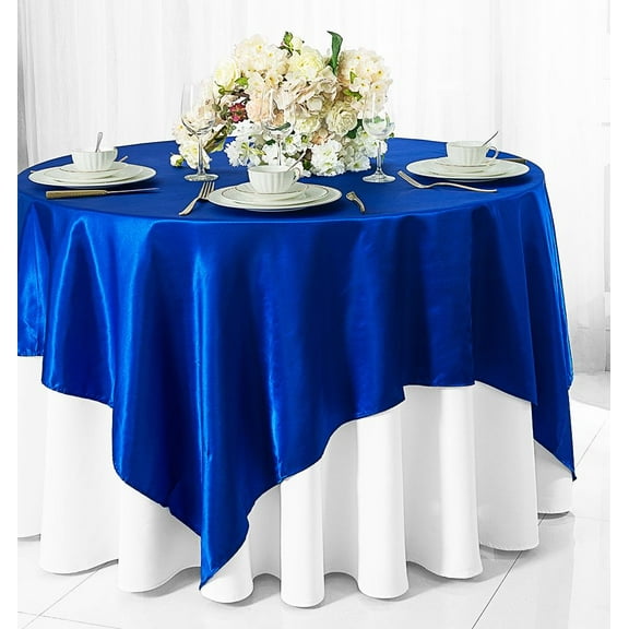 Wedding Linens Inc. (2 pcs) 54 inch Satin Square Table Overlay Topper - Roya lBlue
