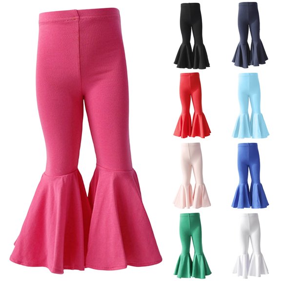Gunia Little Girls Leggings Flared With Ruffle Hem Stretchy Wide Leg Pants Kids Comfortable Playwear Casual Outfits 18M-6Y