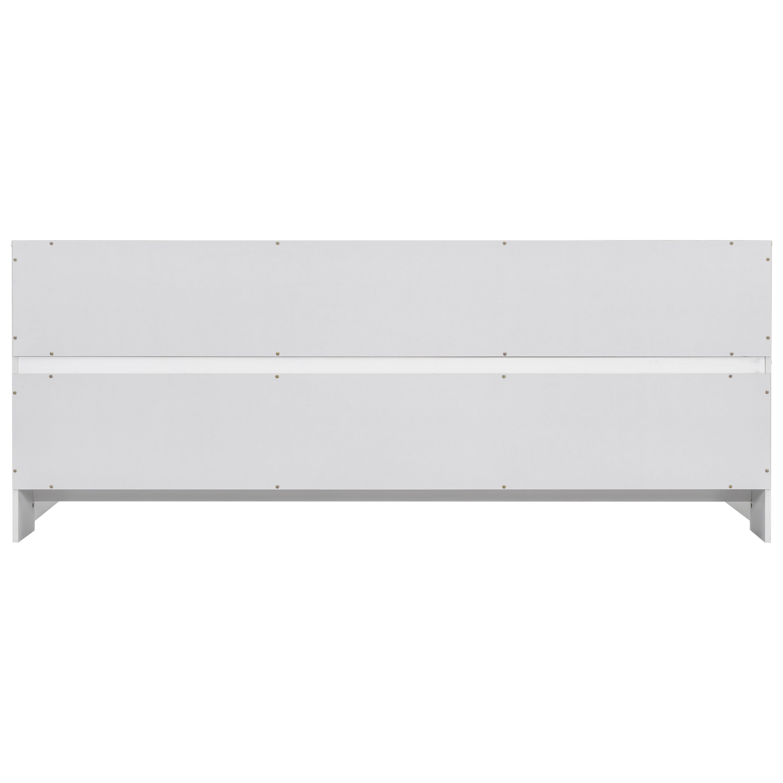 Miniyam Full Floor Bed with Bookcase Shelves and Guardrails, Wood Low Profile Bed Frame, White