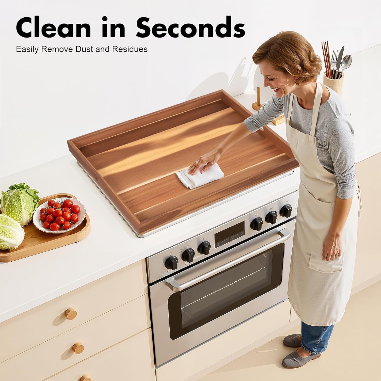 Miumaeov Noodle Board Stove Cover, L30*W22in Wooden Stove Top Cover Sink Cover Cutting Board with Handles, Stovetop Cover Serving Tray Countertop