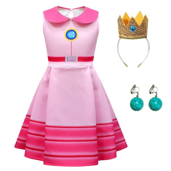 Rongking Princess Peach Costume Dress for Girls, w/Accessories, Halloween Fancy-Dress Outfit