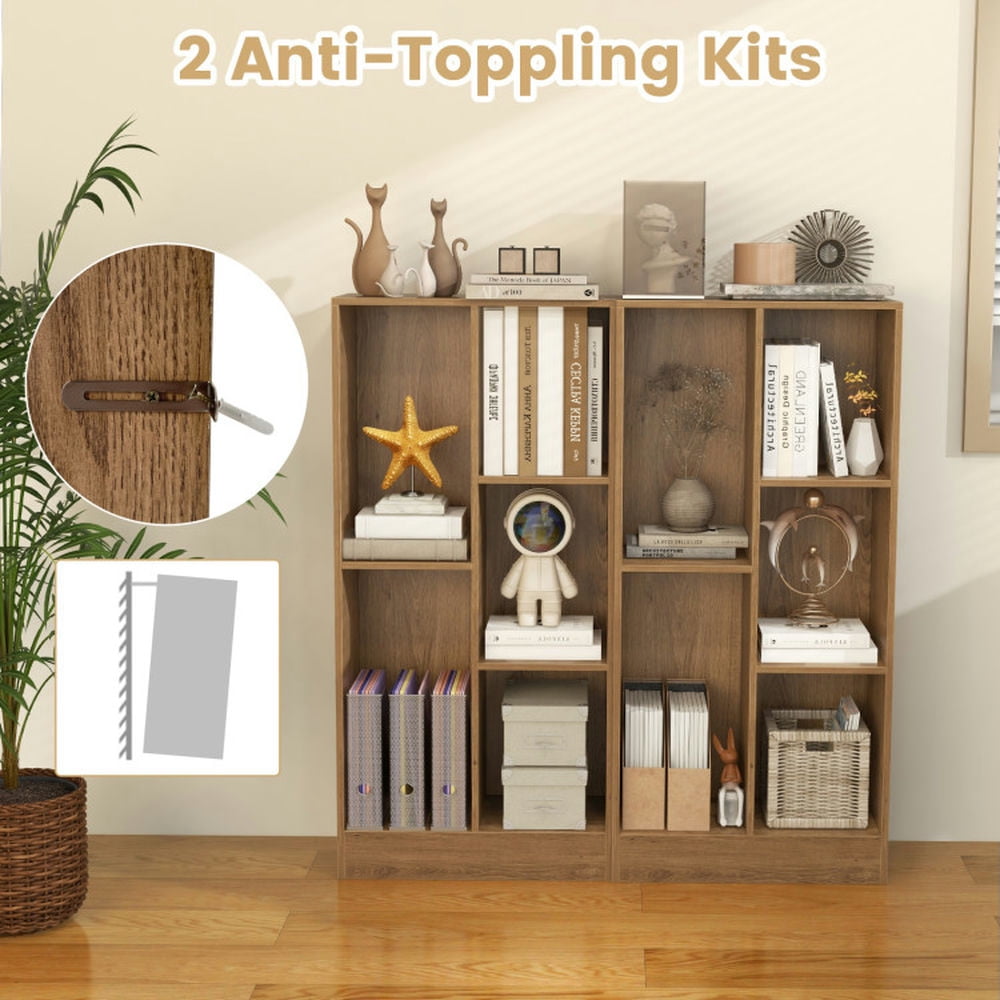 YYAo Bookcase Shelf, Bookshelf, Book Storage Rack, 41 Inches 5-Cube Floor Bookcase with 2 Anti-Tipping Kits-Natural