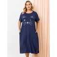 thumbnail image 2 of Women's Plus Size Nightgown Cat Print with Pocket Sleep Dress Sleepwear Navy Blue 2X, 2 of 6
