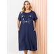 thumbnail image 2 of Women's Plus Size Nightgown Cat Print with Pocket Sleep Dress Sleepwear Navy Blue 3X, 2 of 6