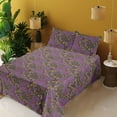 thumbnail image 2 of Ambesonne Rose Pattern Fitted & Flat Sheet with Shams 4 Pcs Set, Botany Leaves Dreamy, Calking, Pale Purple Sand Brown, 2 of 5
