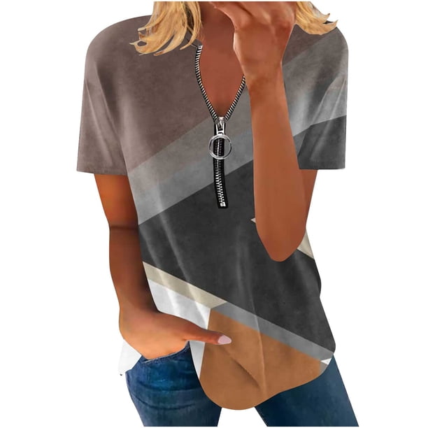 Blusa de manga corta con cuello en V, informal, cómoda y elegante para mujer OAVQHLG3B Store lin121212