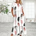 thumbnail image 1 of Jusqu'à 65 % de Réduction! Robes d'Été Mode pour Femmes 2024 Grande Taille Décontractée Manches Courtes Col Rond Robe Fluide à Étages Robe de Plage avec Poches Imprimé Plumes, 1 of 6
