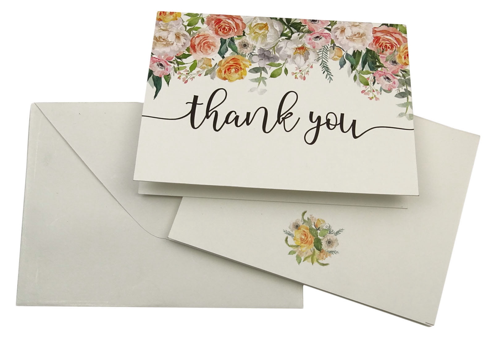 Darling Souvenir Roses Floral Wedding Thank You Greeting Cards Pack Of 36 Pcs With White Envelopes