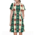 thumbnail image 1 of Fotbe Christmas Snowflakes Plaid Vestido Largo de Moda para Mujer, Vestido Tipo Camiseta con Manga Corta y Estilo Casual a Rayas y Bloques de Color, 1 of 6
