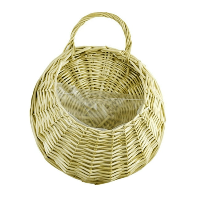 1pc Wicker Rattan Flower Basket Hanging Vine Pot Planter Hanging Vase Container Wall Plant Basket For Home Garden Balcony Decor deep coffee