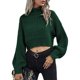 thumbnail image 2 of Gibobby Suéter de Punto, Suéter de cuello de tortuga para mujer, suéter de punto de manga larga, suéter de canalé fino, blusa de temperamento para mujer(Verde,XG), 2 of 5