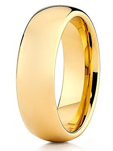 Tungsten Ring Men Women Wedding Band Domed Gold-Plated Polished Shiny 7mm 