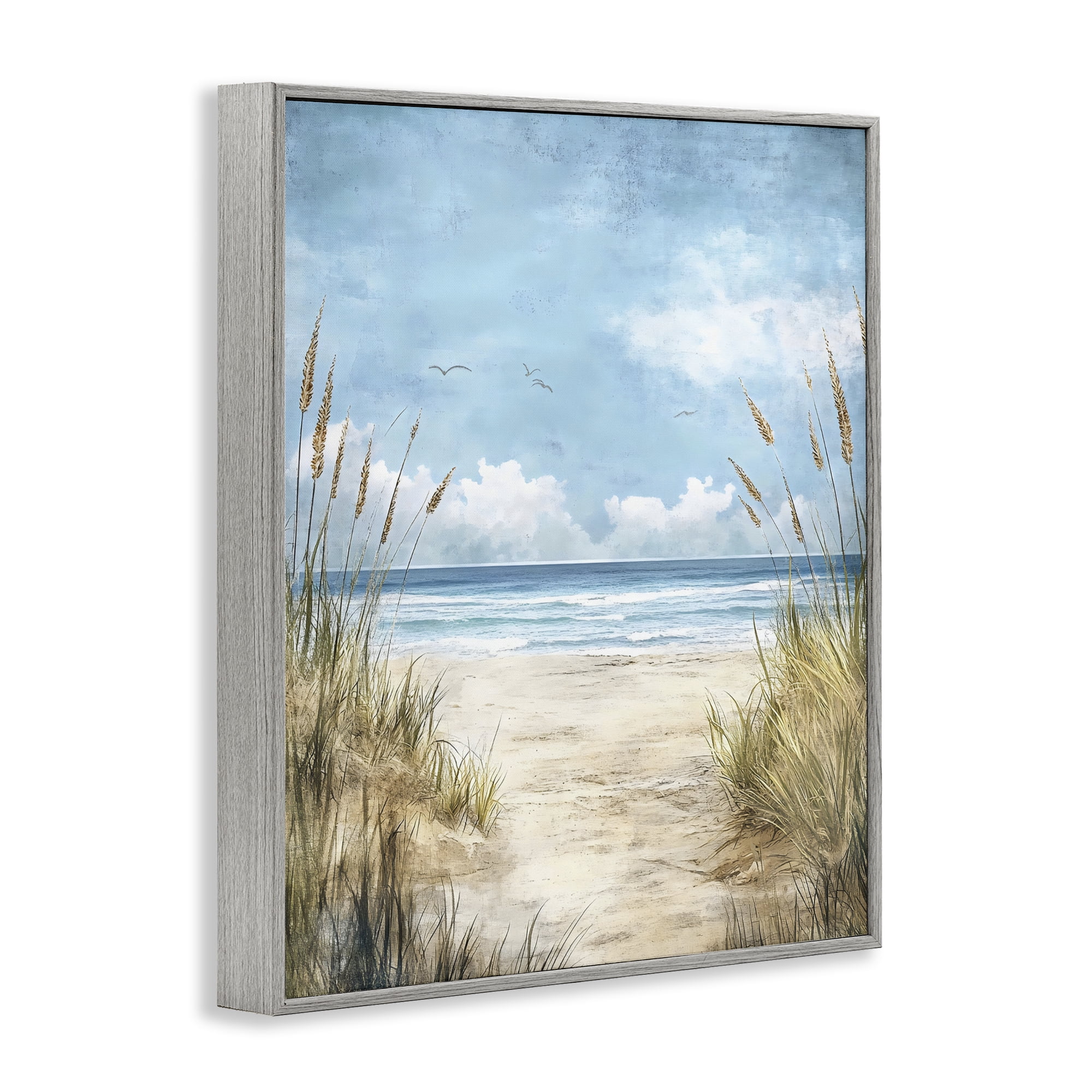 Stupell Industries Free Seagulls over Beach Dunes Gray Framed Giclee Art, design by Creative Studio