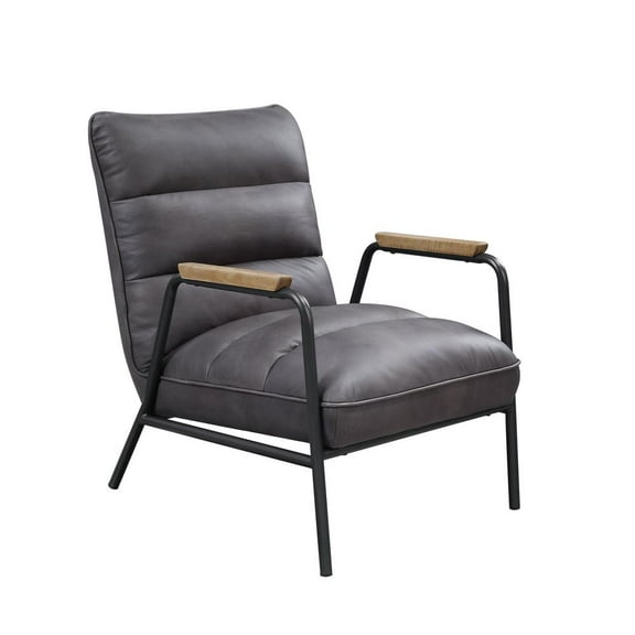 59950 Accent Chair - Gray Top Grain Leather & Matt Iron Finish