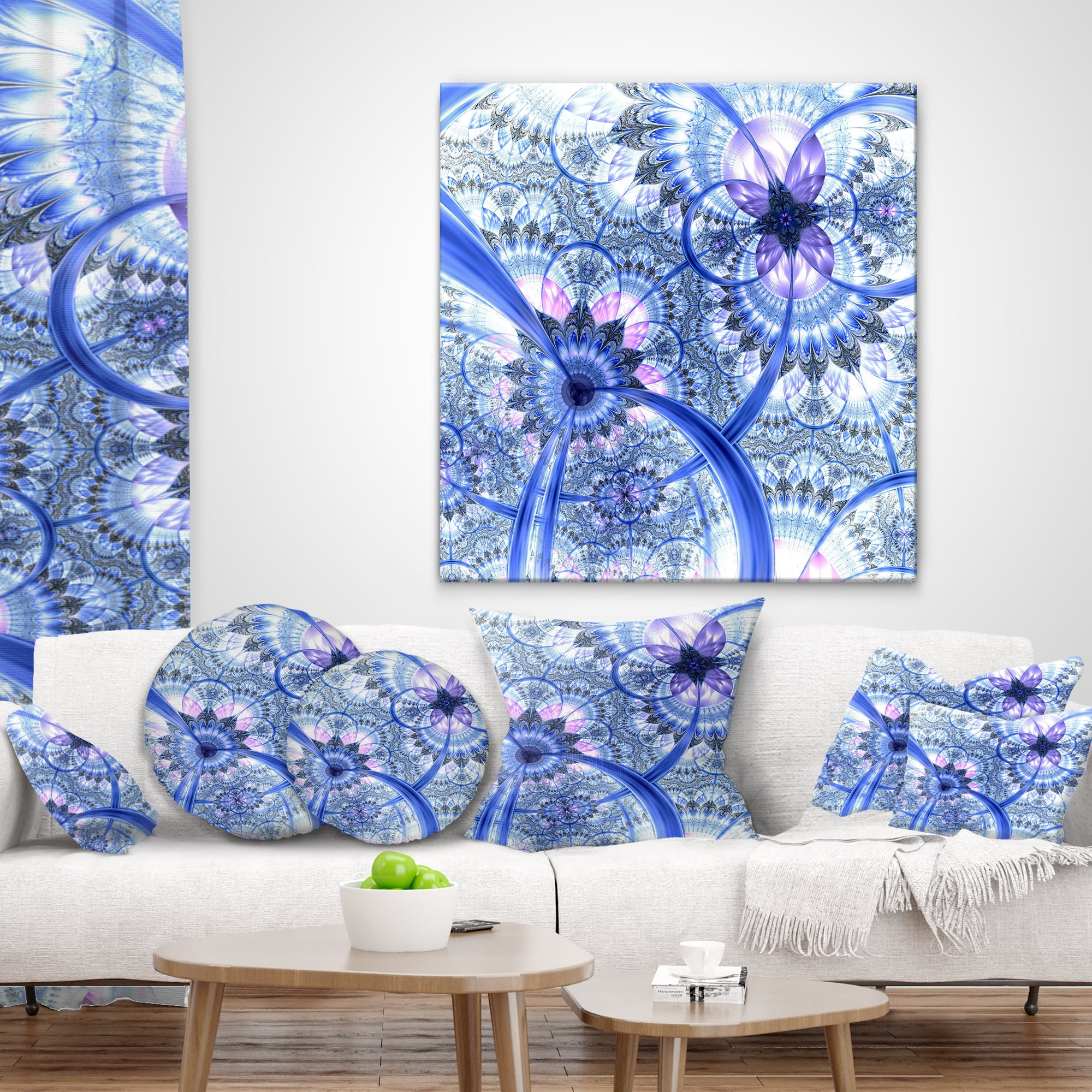 Designart 12" x 20" Blue Polyester Throw Pillow