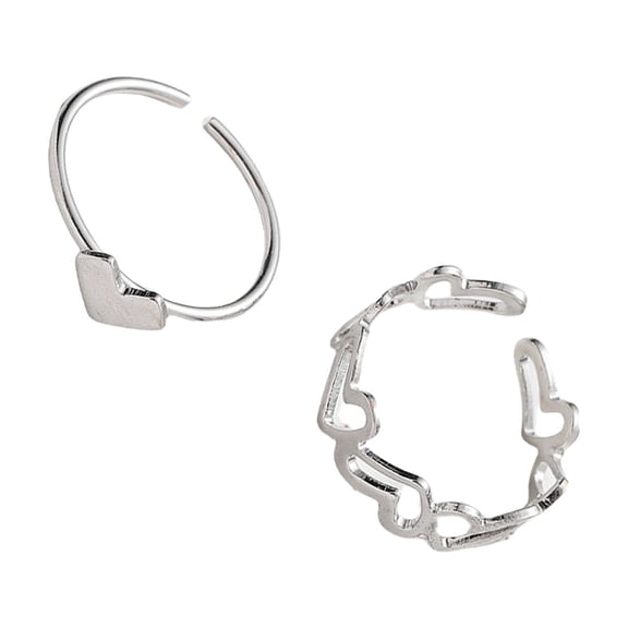 Set of 2 Stylish Heart Cutout Rings Statement Rings Metal Texture Opening Rings Set Suitable for Party and Everyday Wear