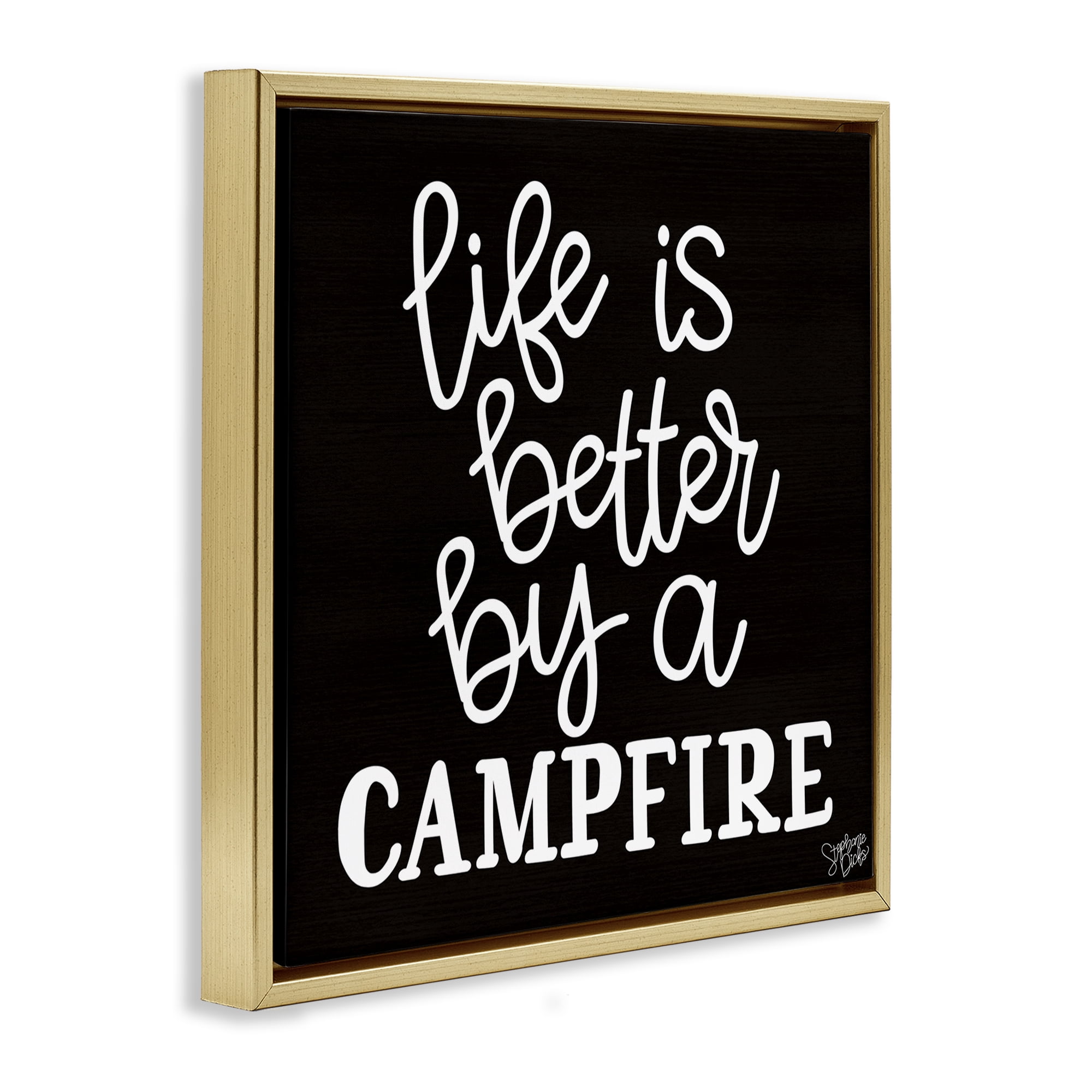 Stupell Industries Better By Campfire Text & Numbers Painting Gold Floater Framed Canvas Art Print Wall Art, 18 x 18