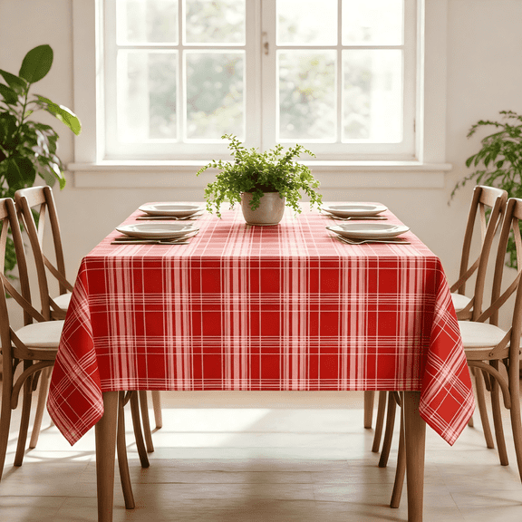 Yastouay 60" x 84" Tablecloth Red Plaid Table Cloth Polyester Washable Table Cover for Spring Picnic Dinner Party,Rectangle