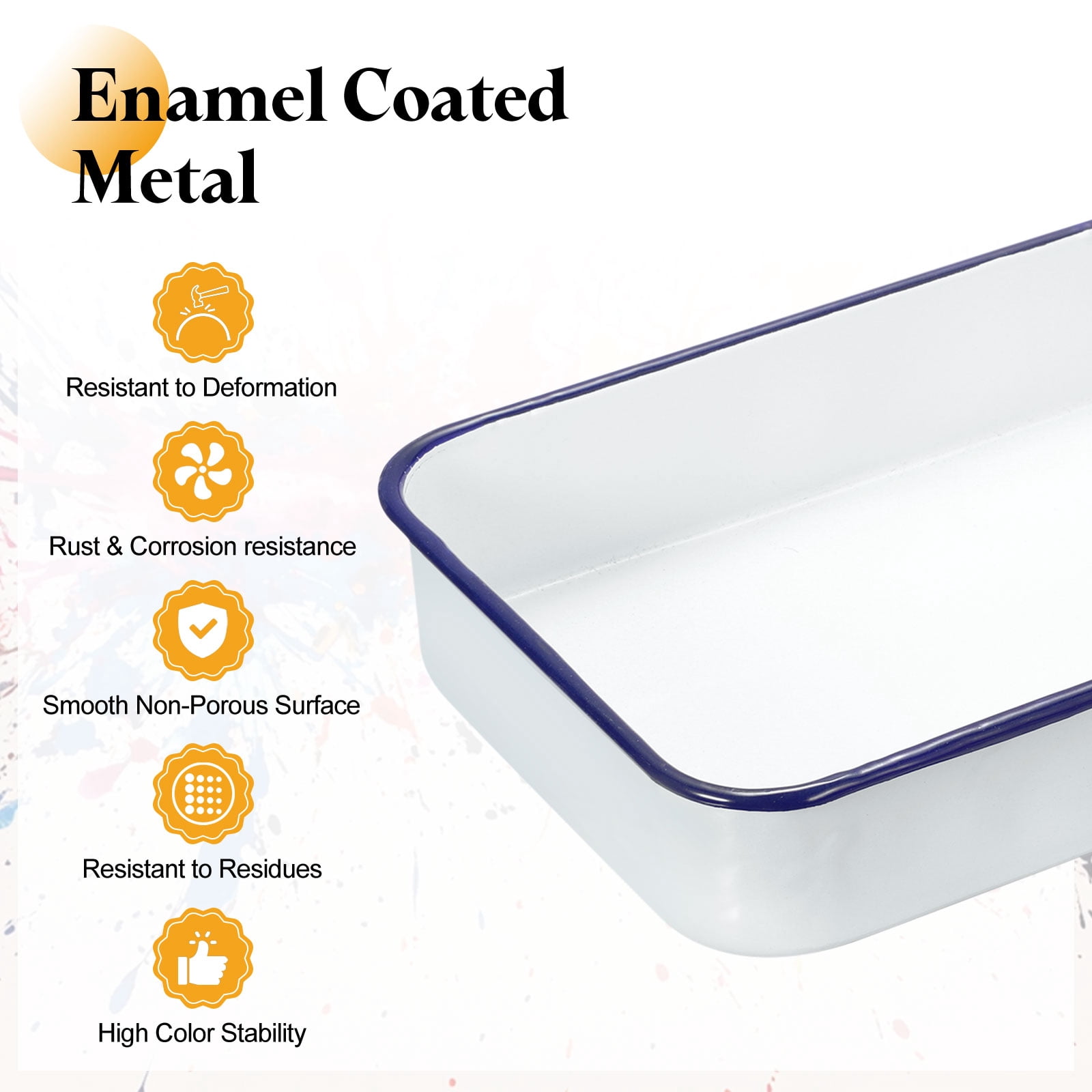 Uxcell Butcher Tray Palette 9.4" x 6.3" x 2" Metal Triple Enamel Coated Deepened Rectangular Tray Artist Painter Painting Tool for Art Paint Acrylic Watercolor Mixing