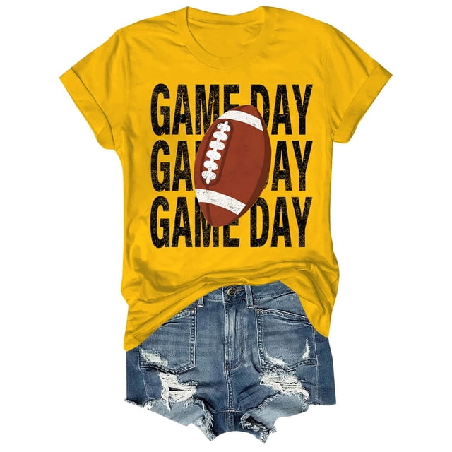 Charmgo Haut pour Femmes Tendance pour Jour de Match T-Shirts pour Femmes T-Shirt Imprimé 2D à Manches Courtes Col Rond T-Shirt Mode Léger Doux Tenue Décontractée Vêtements pour Femmes Football Jaune TG