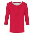 thumbnail image 7 of Lenpel Women's Tunic Tops 3/4 Length Sleeve Crew Neck Solid Color Pleated T Shirts Casual Basic Tees Soft Trendy Blouses(Red,Large), 7 of 7