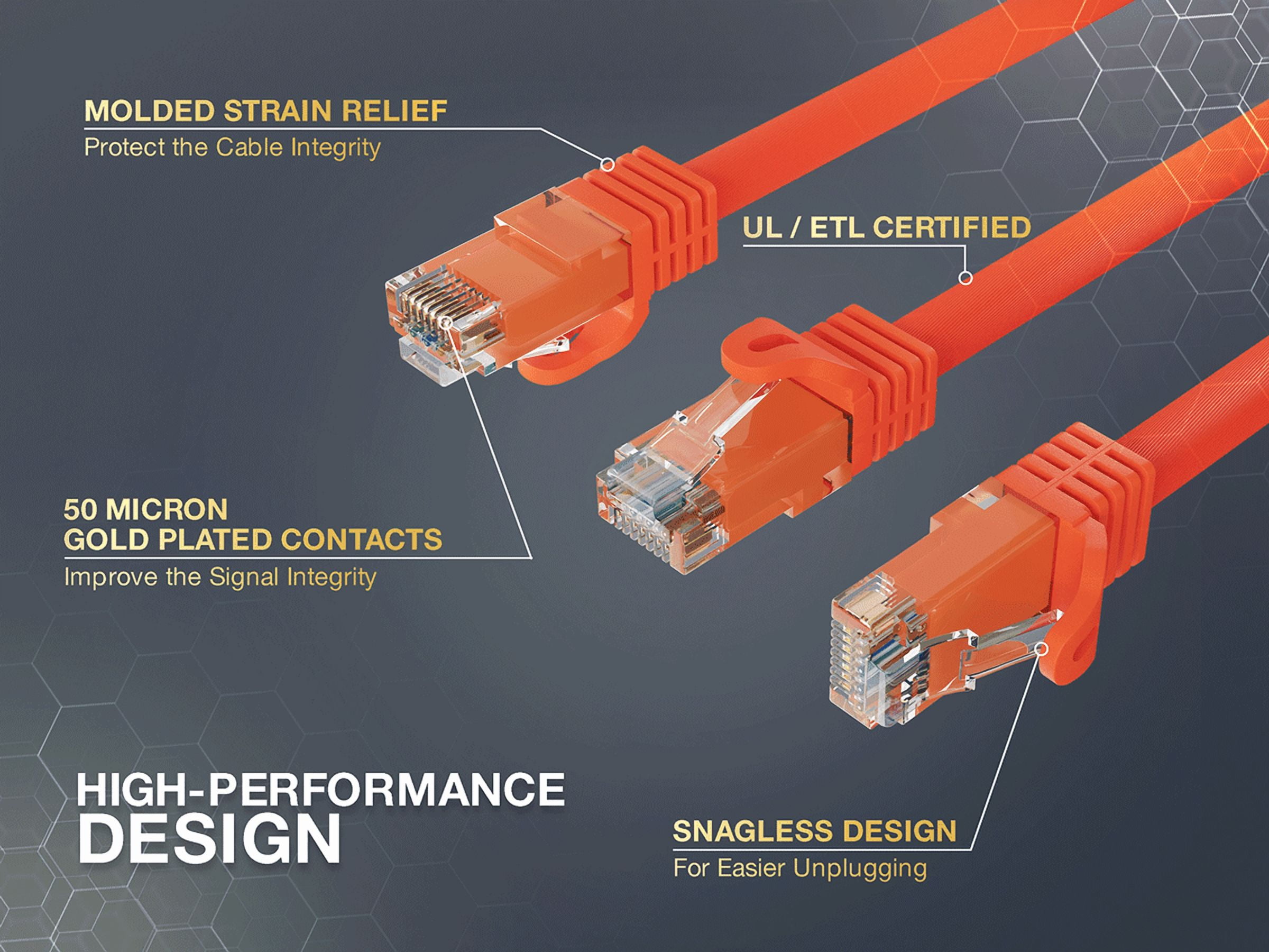 Cable Leader 50ft Cat6a UTP 10G Ethernet Network Patch Cable Snagless 24AWG Bare Copper, Orange