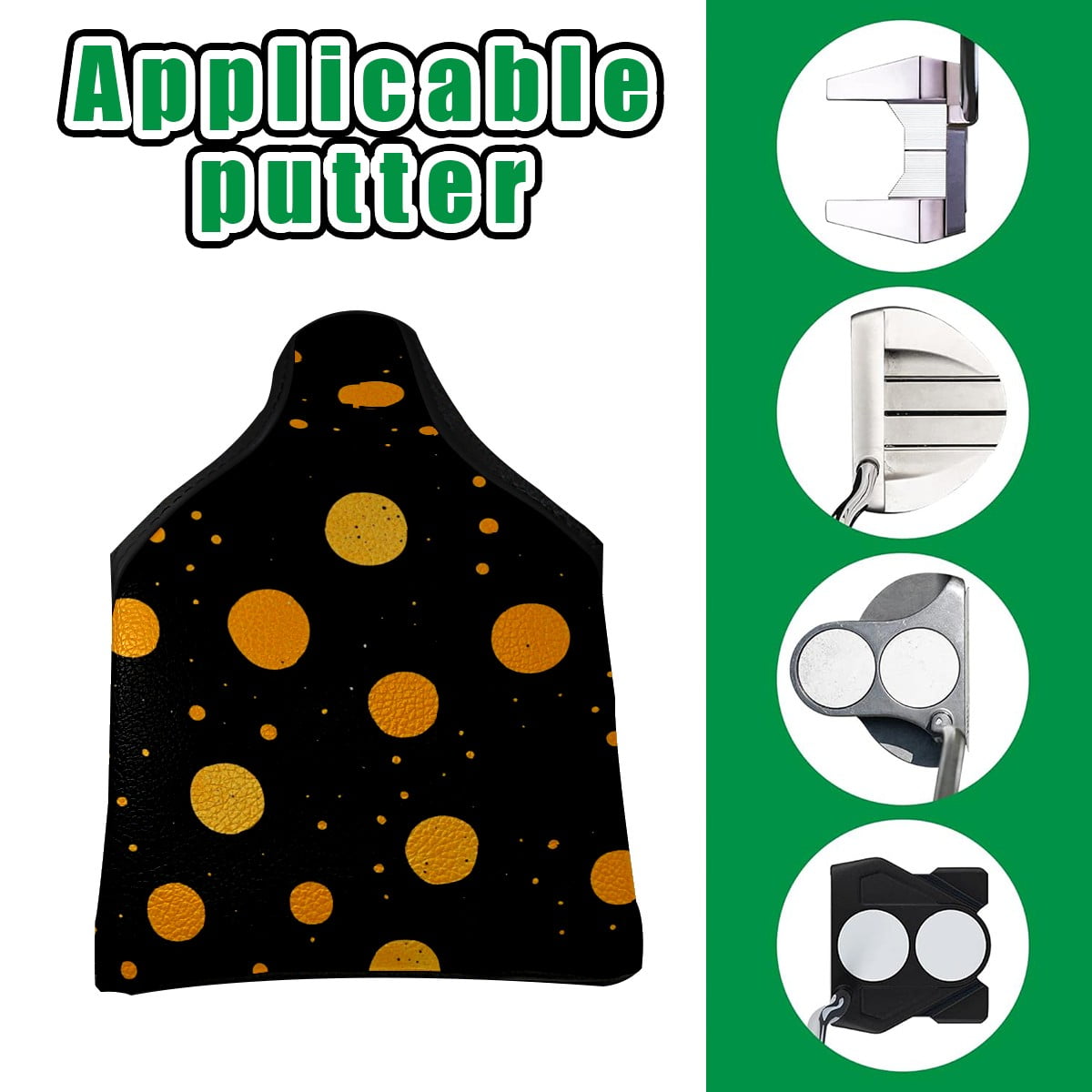 Golf Mallet Putter Cover Premium Leather Waterproof Golf Putter Head Cover with Magnetic Closure Yellow Polka Dots
