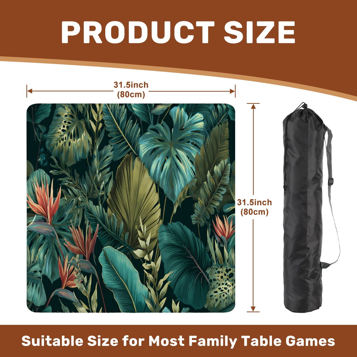 Mahjong Mat 31.5" x 31.5" palm frond Tropical leaves seamless Banana leaf Non-Slip Noise Reduction American Mahjong Tiles Table Cover for Dominoes Poker Card Board Games Gift