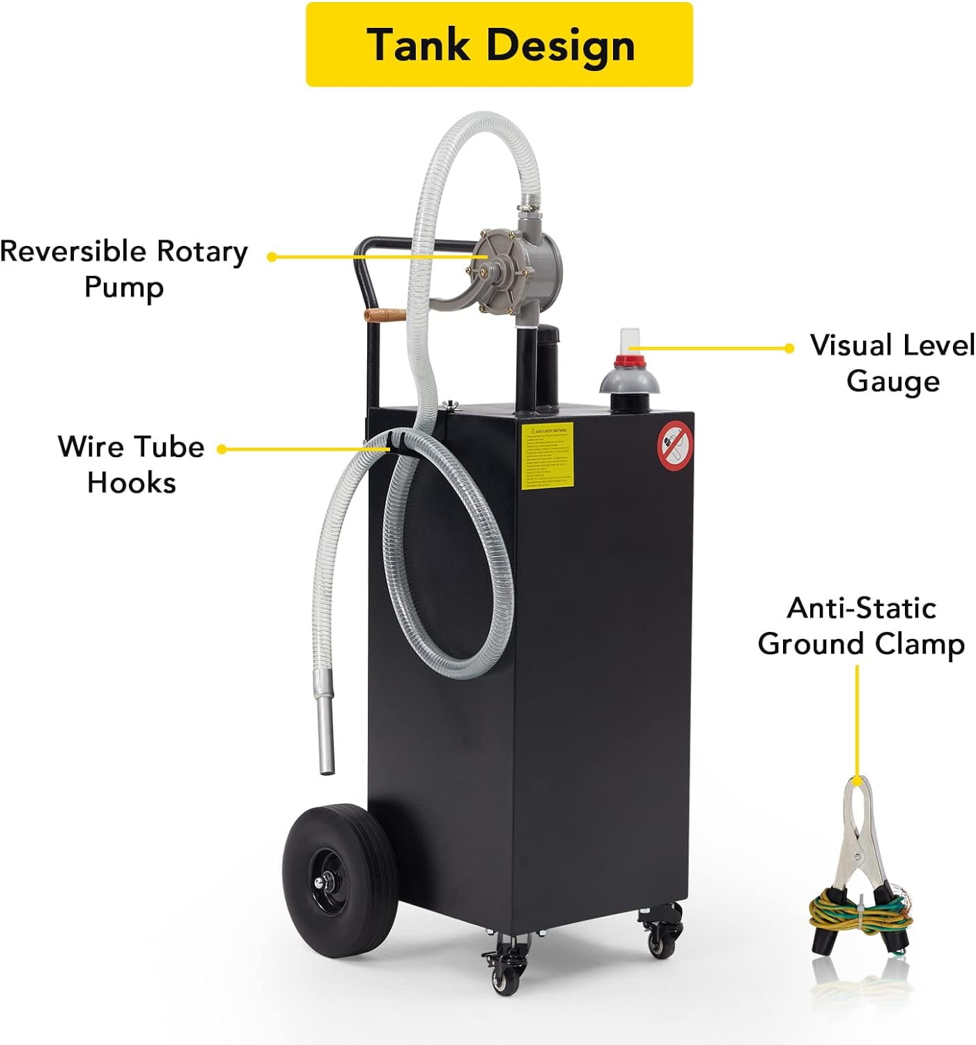 40 Gallon PortableCaddyStorage Tank Large Hand Siphon Pump with Rolling FlatSolid Rubber Wheels for Boat, ATV, Car, Motorcycle