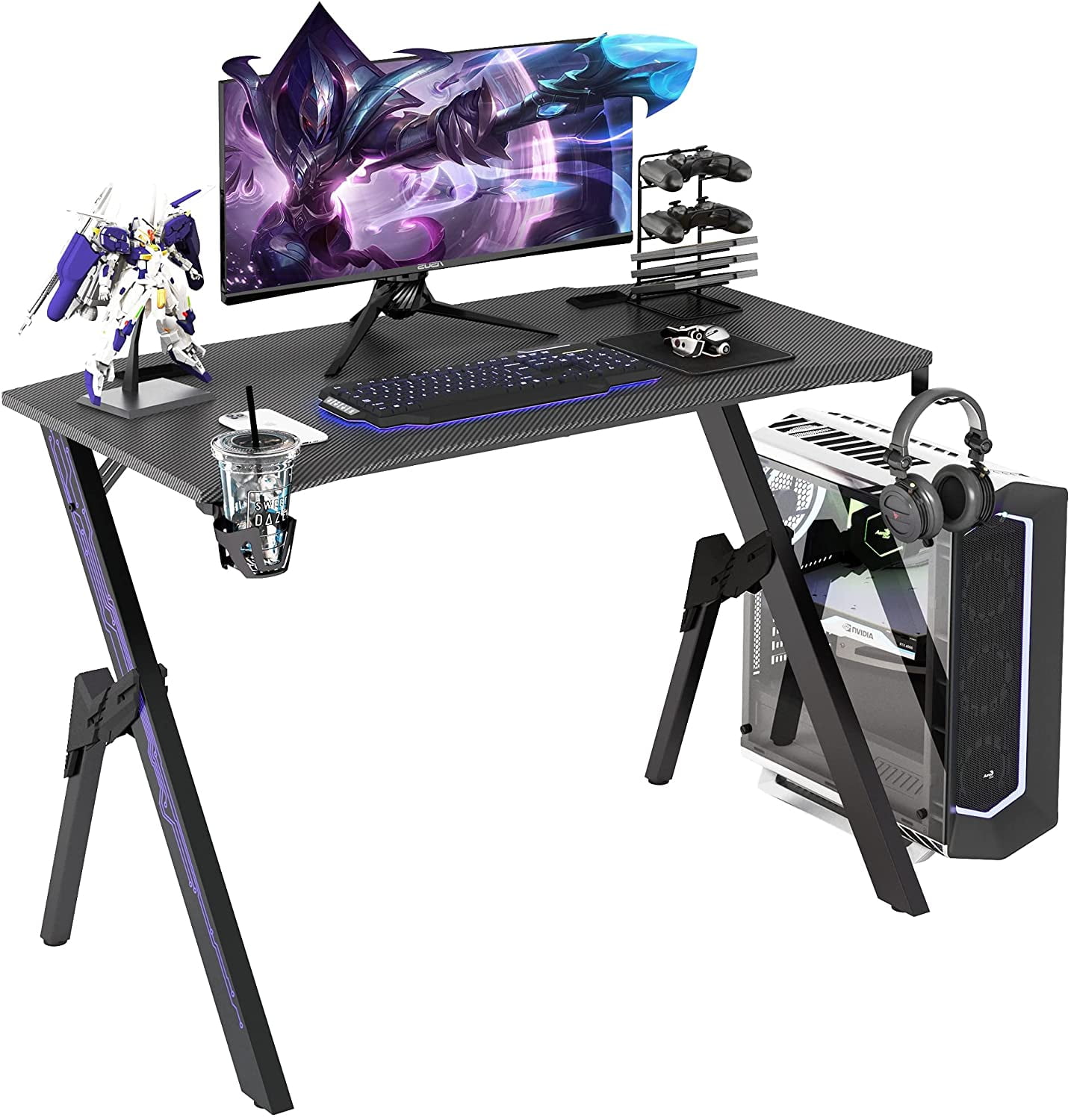Galaxhero Gaming Desk Black Gamer Table With Cable 43.3" Gaming Computer Desk