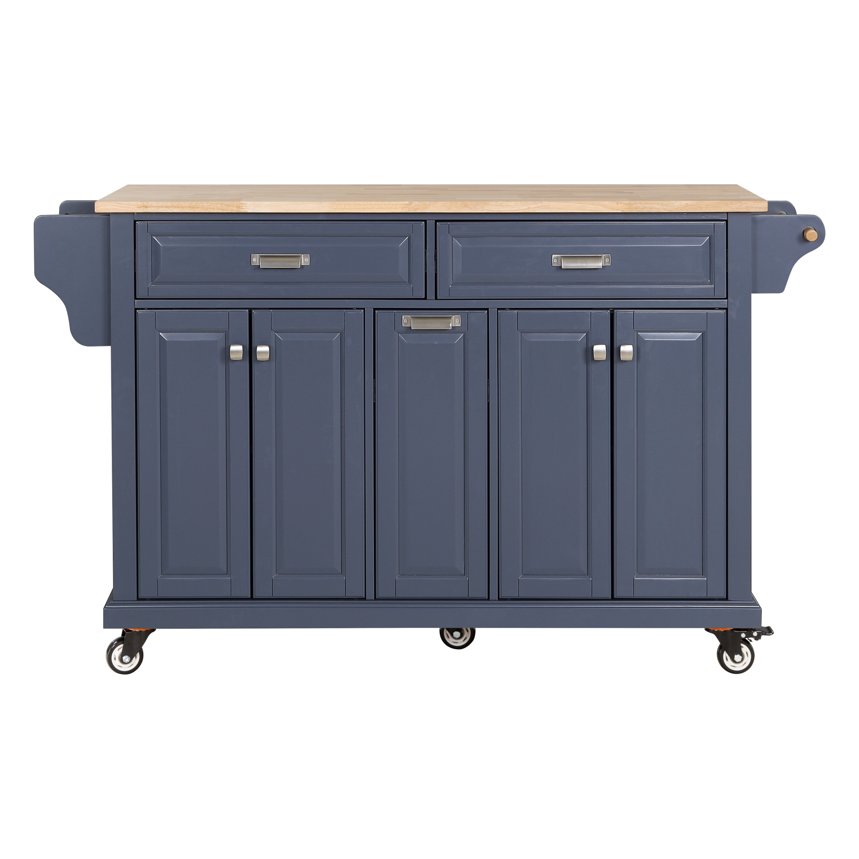 Cambridge Mobile Kitchen Islands on Wheels with Storage, Rubber Wood Countertop, Spice Rack,Towel Holder, 3 Storage Drawers and 2 Cabinets, L60.5 x W18.13 x H36.75IN, (Blue)