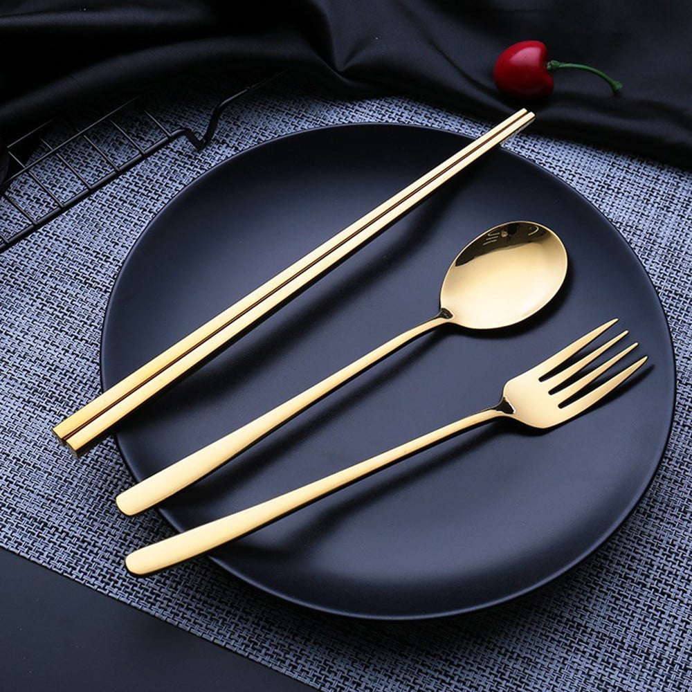 Korean Stainless Steel Spoon and Chopsticks Set Blue Rose Picture tableware 