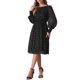 thumbnail image 4 of Vestido Casual de Malla Negro con Cuello Barco, Mangas Largas Abullonadas y Cintura Elástica con Estrellas Brillantes para Mujeres Inspire Chic, 4 of 6