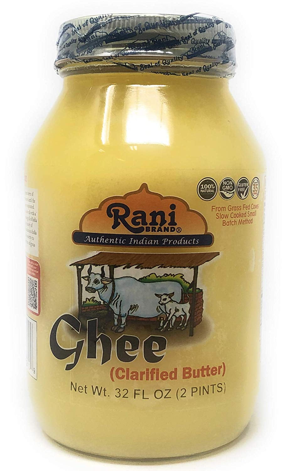 Rani Ghee Pure & Natural from Grass Fed Cows (Clarified Butter) 2lbs (32oz) ~ Glass Jar | Paleo Friendly | Keto Friendly | Gluten Free | Product of USA