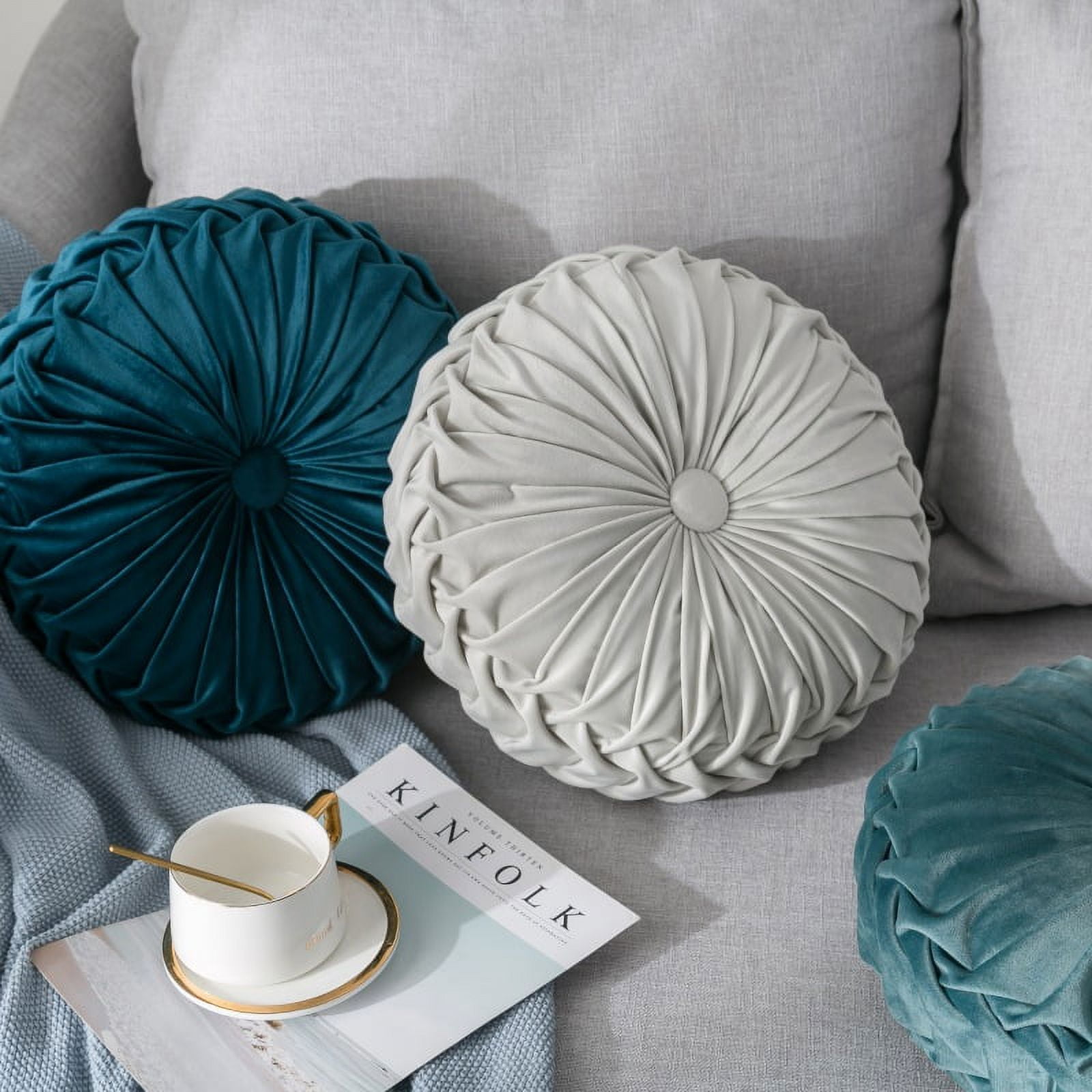 Velvet Pleated Round Pumpkin Throw Pillow Couch Cushion Floor Pillow Decorative For Home Sofa Chair Bed Car