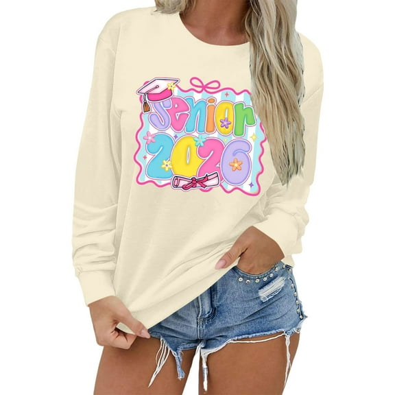 Womens Senior 2026 Sweatshirts Graduate Cute Graphic Crew Neck Tops Funny Casual Teacher Long Sleeve Baggy Shirts