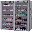 thumbnail image 1 of 9 Tier 9 Lattices Non Woven Fabric Shoe Rack,Free Standing Shoe Racks,Shoes Racks Organizer for Closet,Stackable Shoe Rack,with Side Pocket,for Doorway, Corridor, Balcony, Living Room (Grey), 1 of 6