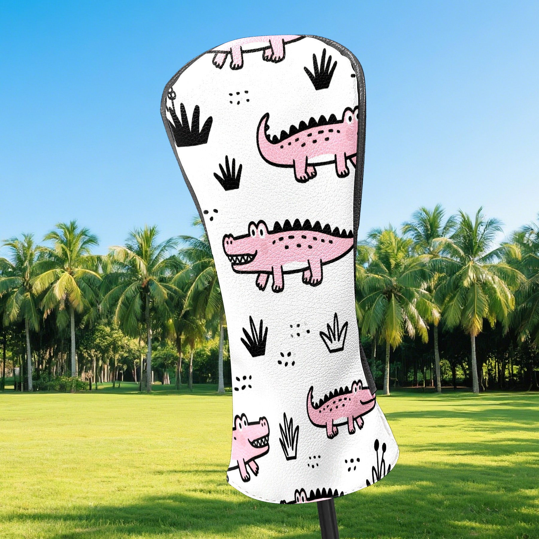 Golf Club Covers, Pink CrocodilePlant Premium PU Leather Driver Hybrid Putter Head Covers with Velvet Lining, Waterproof Golf Gifts for Men Women