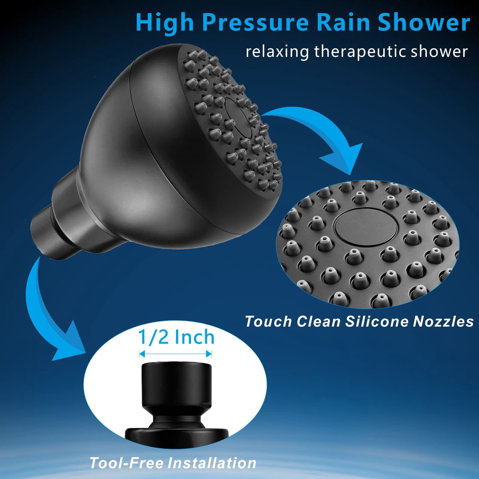 High Pressure Shower Head - Powerful Bathroom Pressure Boosting Showerhead - Perfect Universal Replacement for Rain Shower Heads