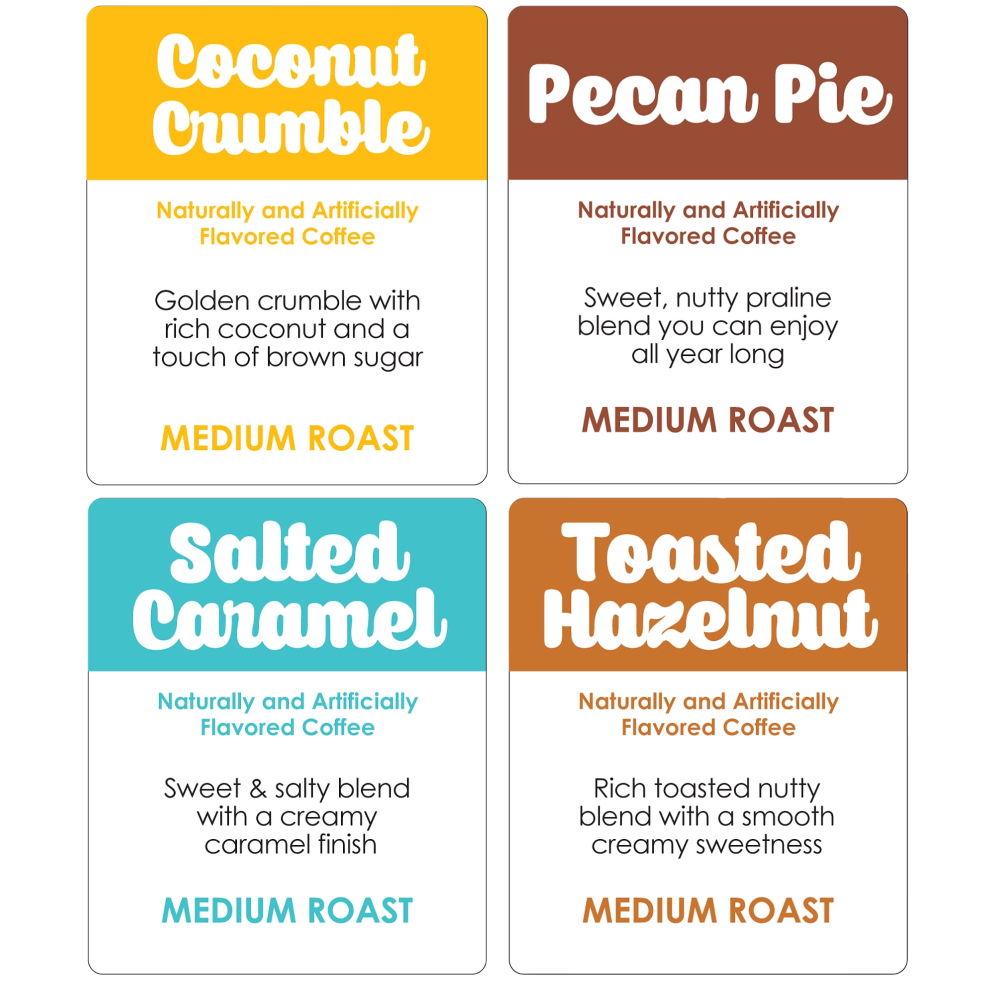 Donut Cafe Single Serve Coffee Pods Flavored Variety Pack (Pecan, Coconut, Salted Caramel, Hazelnut) 80 Ct
