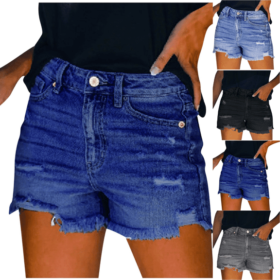 Gamivast Denim Shorts for Women Frayed Hem Ripped Jean Shorts Mid Rise Casual Summer Stretch Short Shorts with Pockets Light Wash Cutoff Denim Shorts Gray XL