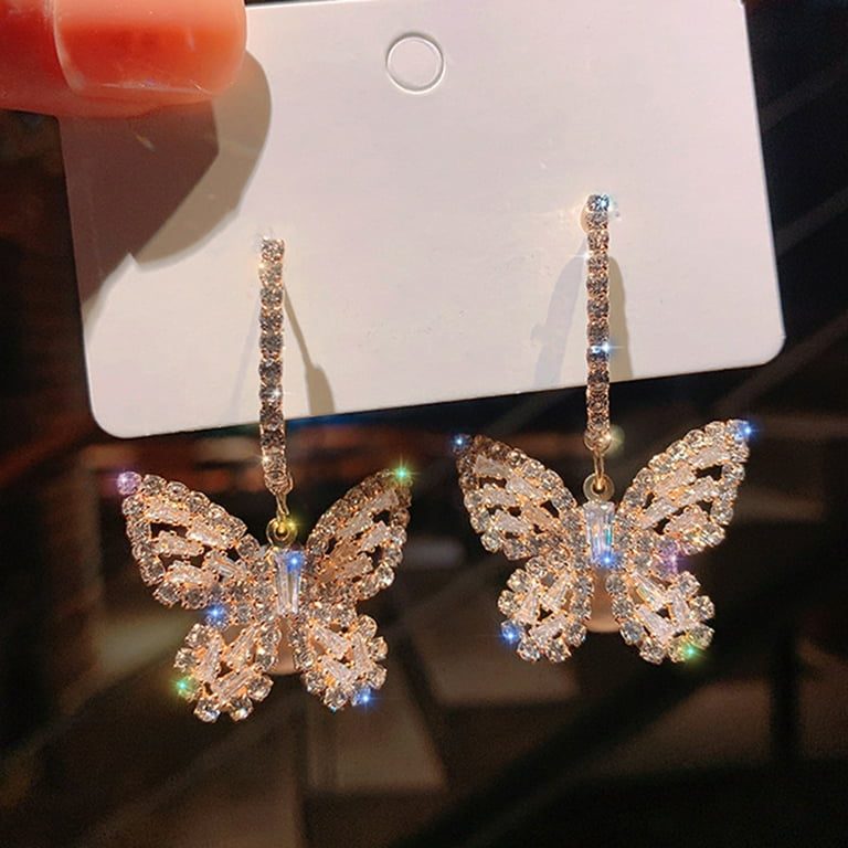 Meidiya Charm Chic Sparkly Crystal Butterfly Dangle Earrings