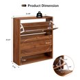 thumbnail image 5 of YOCWO Fluted Shoe Storage Cabinet with 2 Flip Drawers, Mid Century Wood Shoe Rack Organizer with Open Shelf, Freestanding Narrow Shoe Cabinet for Entryway Hallway, Walnut, 5 of 8