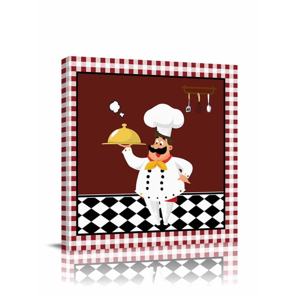 Chef Gourmet Canvas Wall Art, Red Plaid Kitchen Vintage Farmhouse Framed Wall Decor Modern Artwork Prints Painting for Living Room, Bedroom, Kitchen & Cafe Decor 24x24 Inch
