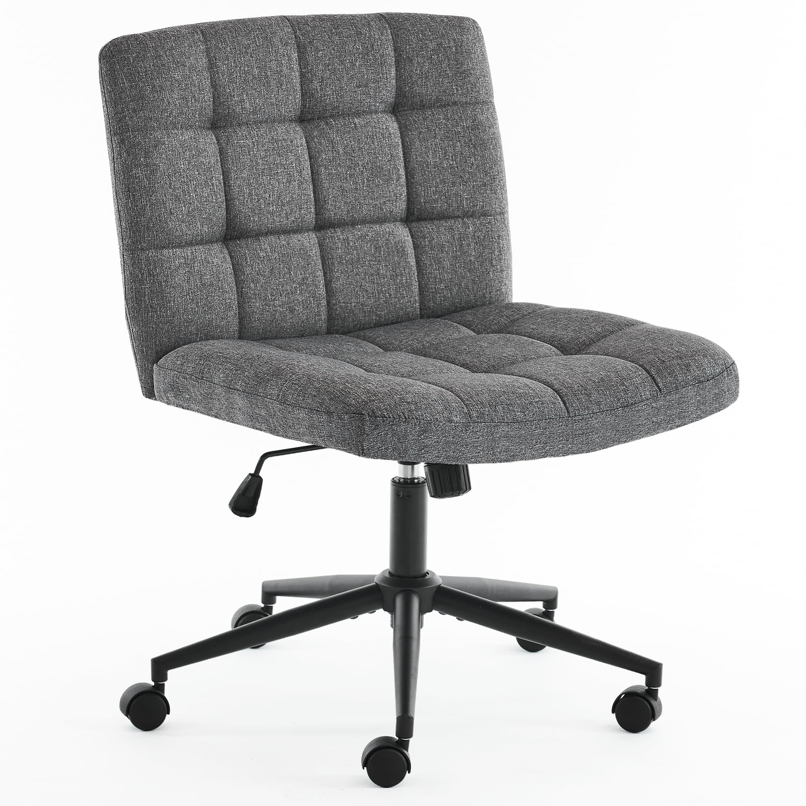 Fumahaus Modern Armless Home Office Chair Wide Desk Chair with Wheels Adjustable Swivel Task Chair for Home Office, Bedroom. Linen-DarkGrey