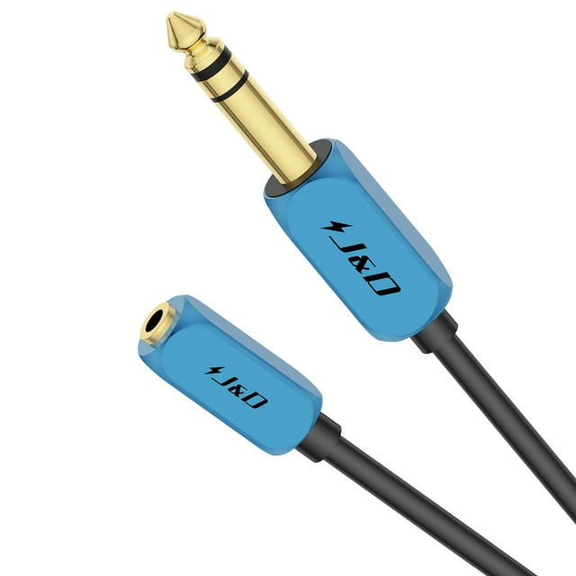 J&D Adaptador Para Auriculares De 1/4 De Pulgada A 3,5 Mm Cable De Extensión De Audio Estéreo Trs Hembra De 3,5 Mm De 1/8 De Pulgada A Trs Macho De 6,35 Mm Con Carcasa De Cobre Resistente De 3 Pies