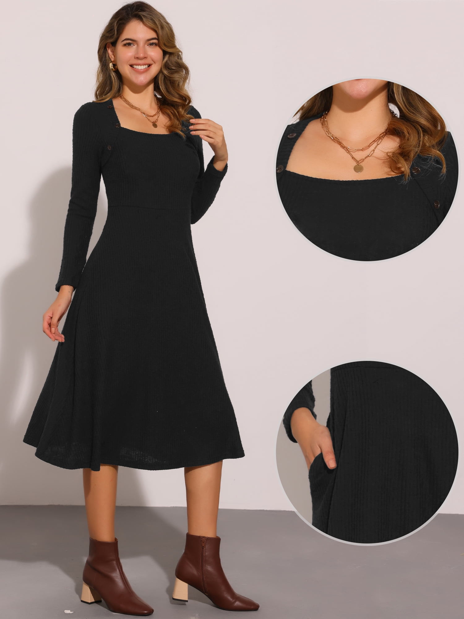 DARING DIVA Midi Pullover Knit Sweater Dress XL Black