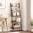 thumbnail image 3 of 5-Tier Bookcase Narrow Ladder Shelf Small Bookshelf Corner Storage Shelf Small Display Organizer for Living Room Study Balcony Bedroom Rustic Brown and Black BF150CJ01, 3 of 7