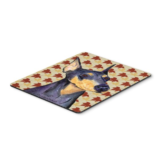 "Doberman Fall Leaves Portrait Mouse Pad Hot Pad or Trivet"